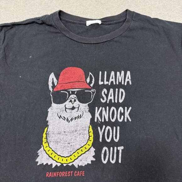 Rainforest Cafe Llama Black Graphic T-shirt XL "Llama Said Knock You Out" Retro - Picture 2 of 4